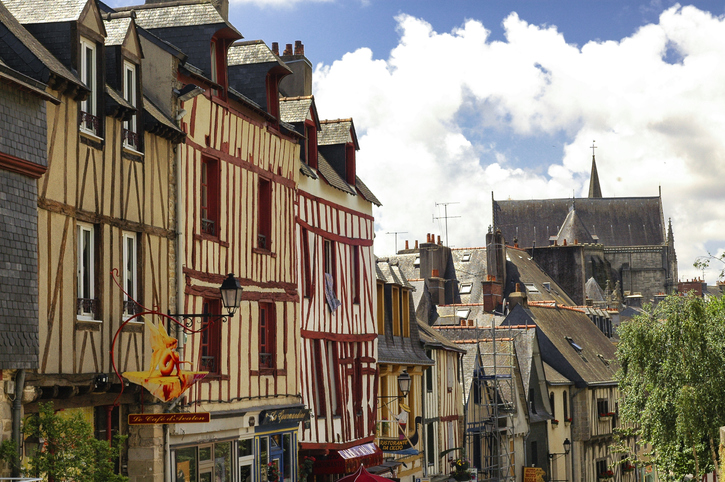 Vannes, France - June 29, 2005: Vannes (Morbihan, Brittany, France): old typical half-timbered buildings